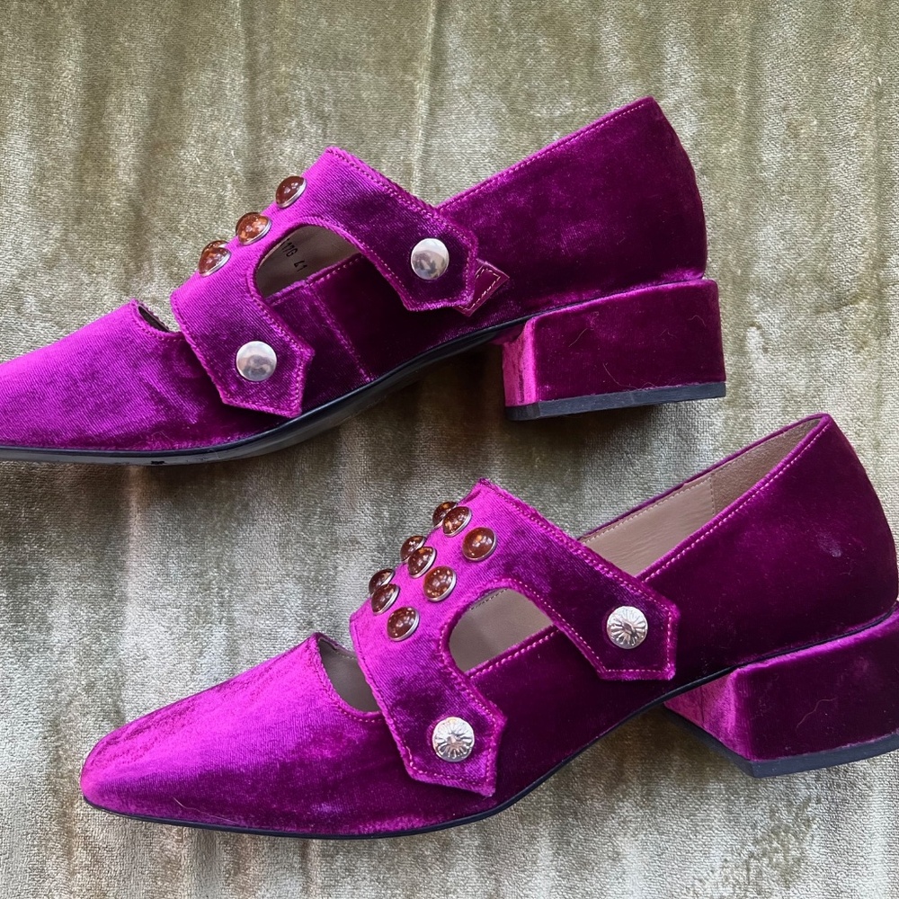 Toga Pulla Velvet Embellished Loafers, Size 41, Purple - Picture 2 of 15